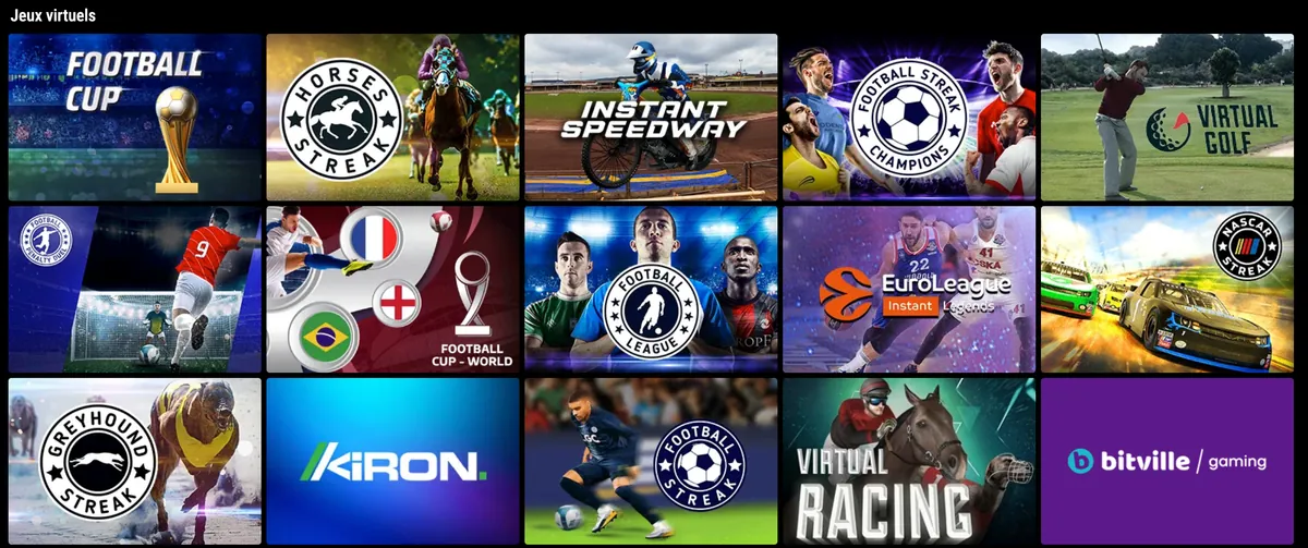Rubrique Jeux virtuels de Supergooal : Football Cup, Virtual Racing, Instant Speedway, Virtual Golf