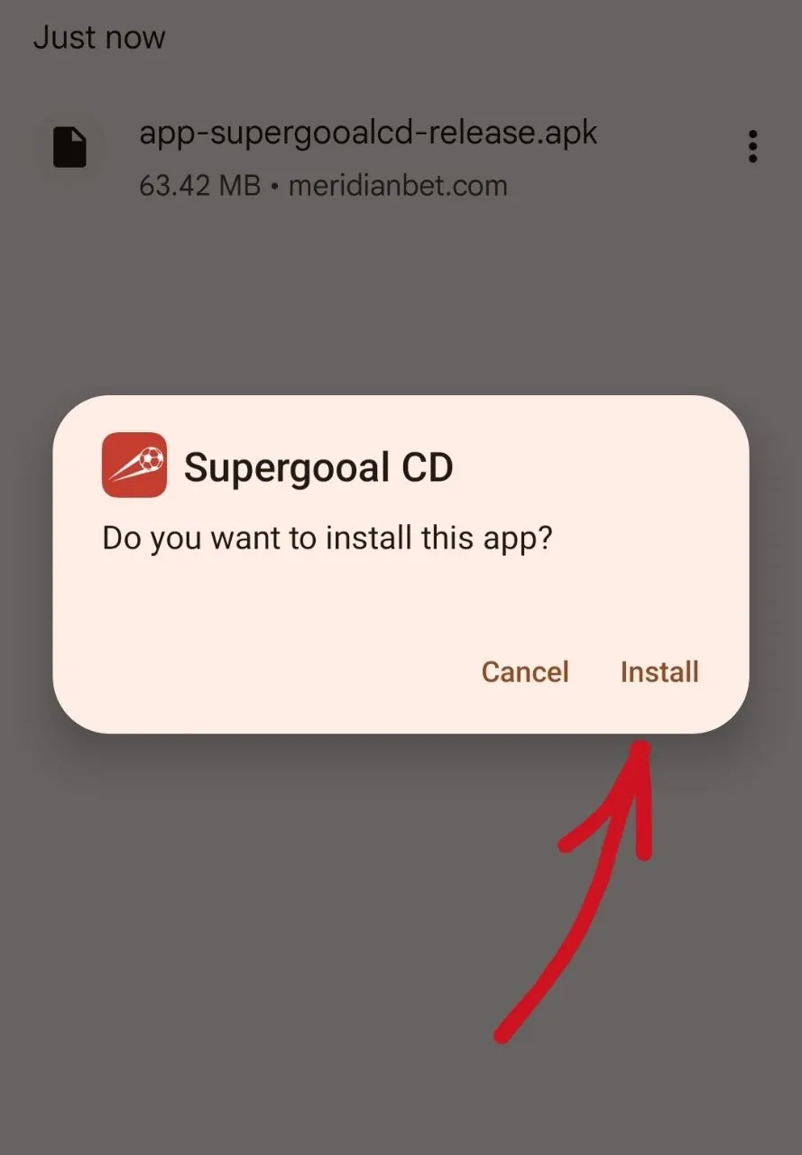 Fenêtre Android d'installation de l'application Supergooal avec les boutons Annuler et Installer